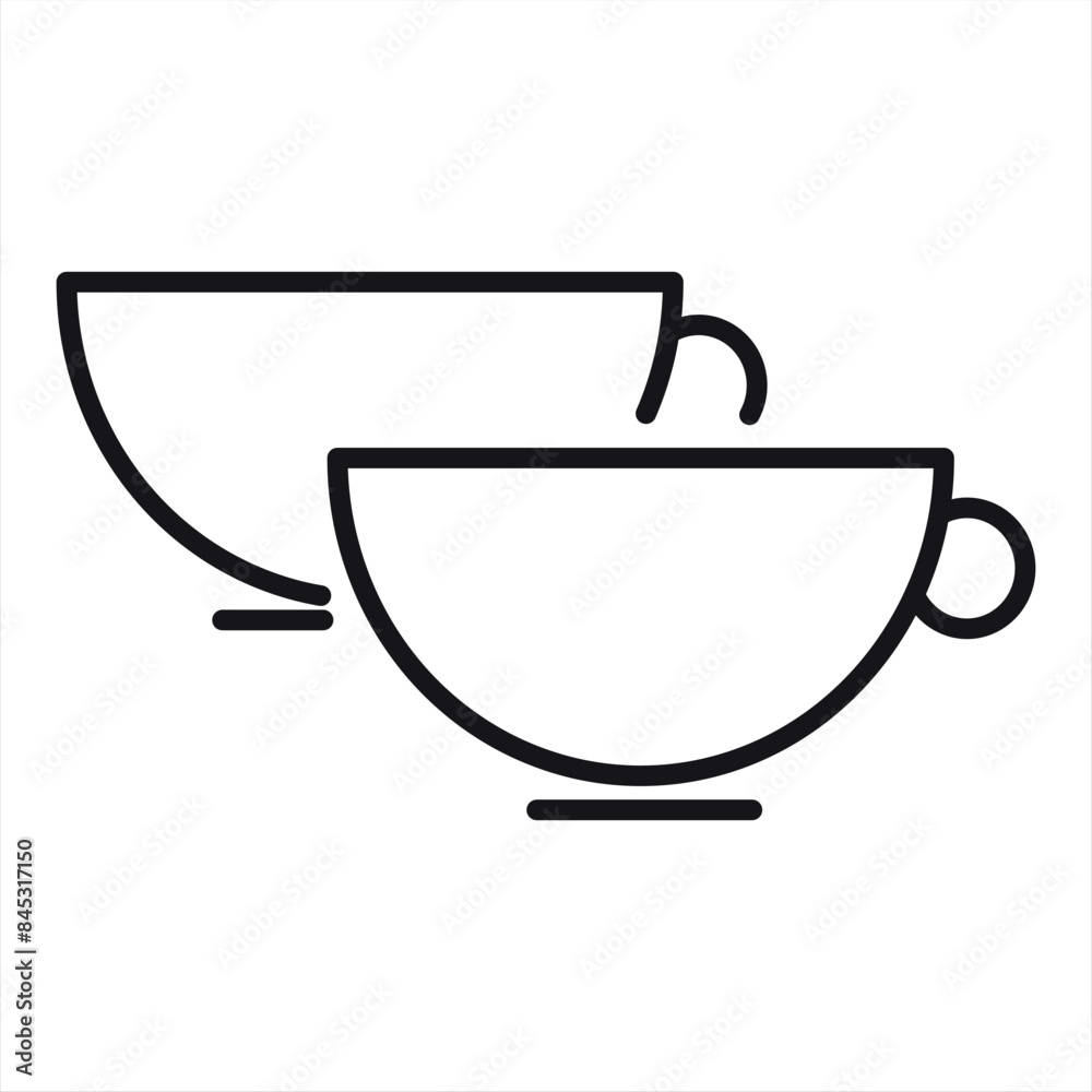 Two cups of coffee. Black and white illustration. Can be used to design a restaurant or cafe menu. Two cups of coffee. Black and white illustration. Can be used to design a restaurant or cafe menu.