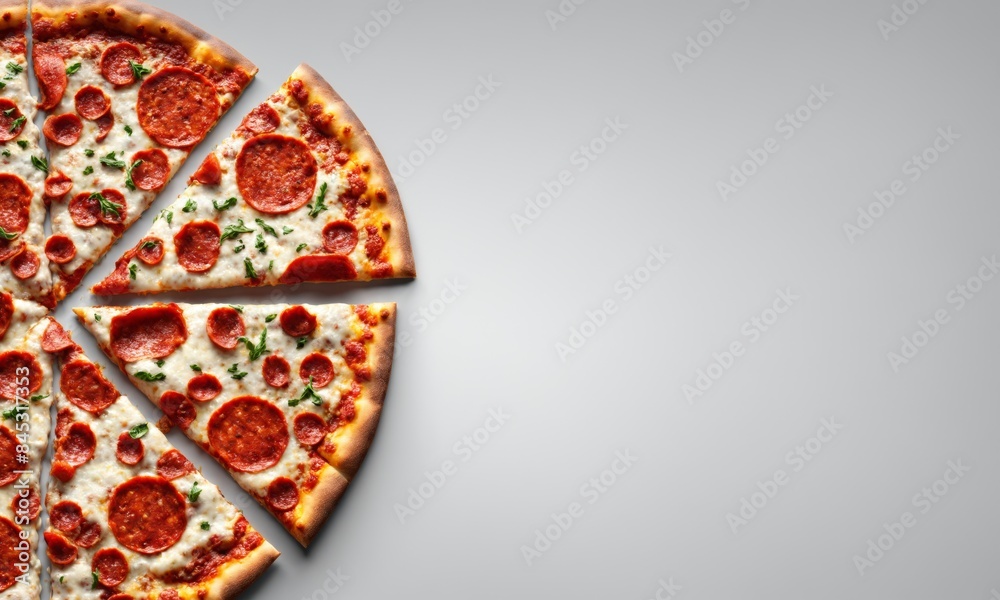 Top view of sliced pepperoni pizza with copy space Top view of sliced pepperoni pizza with copy space