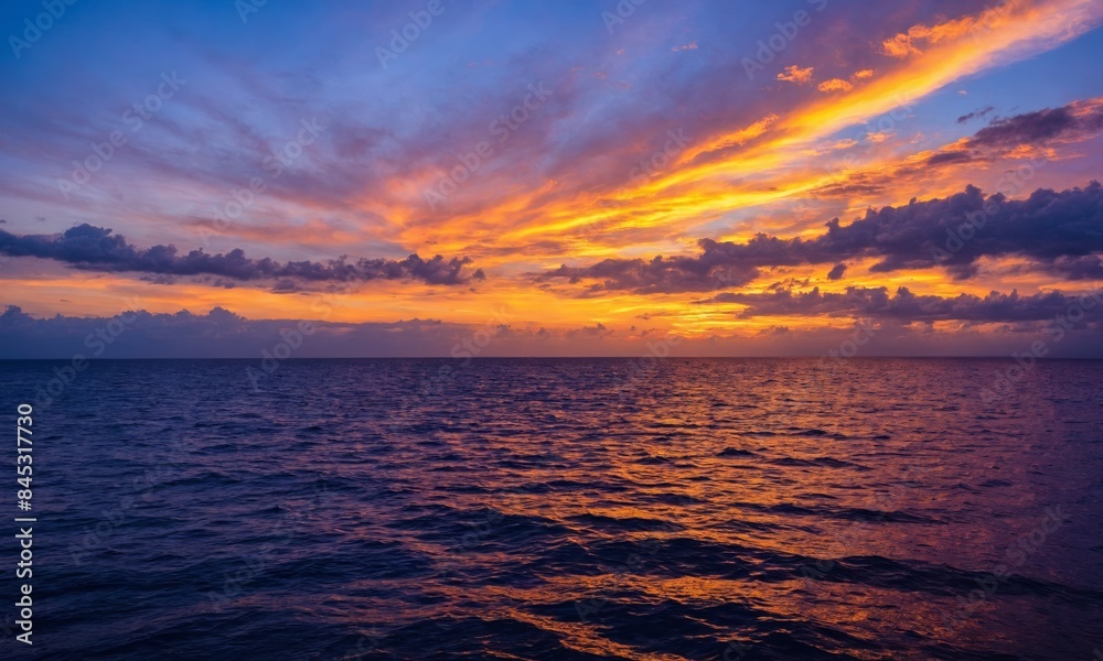 Fototapeta premium Sea with golden clouds during sunset