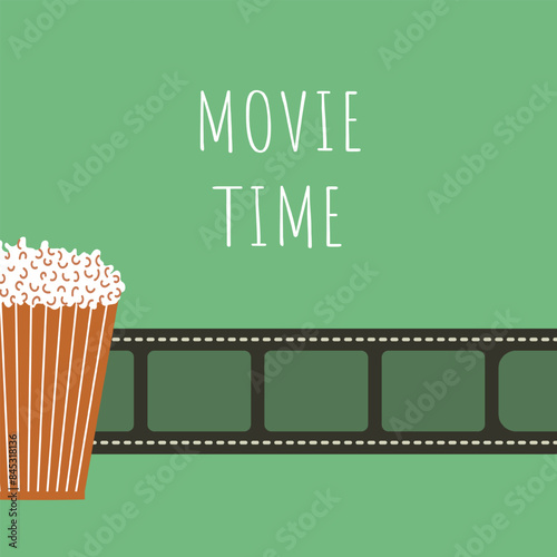 Movie time. Film reel, popcorn. Retro and minimalism style. Vector illustration