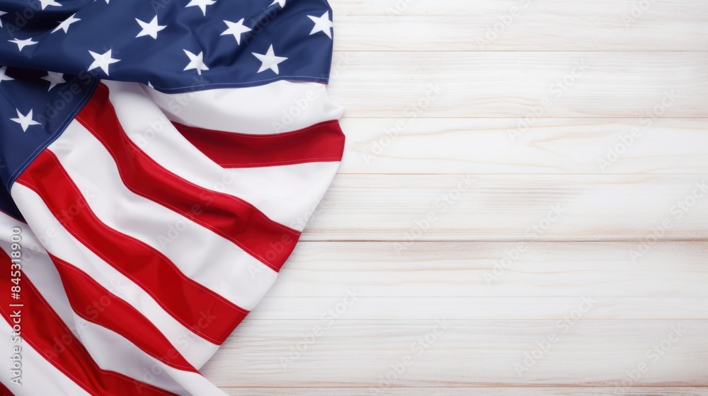 Obraz premium Labor Day. American flag on white wooden table. background with text space.
