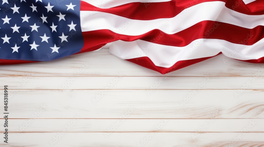 Obraz premium Labor Day. American flag on white wooden table. background with text space.
