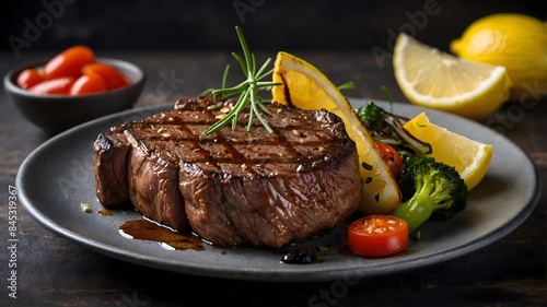 A savory plate of grilled steak and colorful vegetables, perfect for a delicious dinner