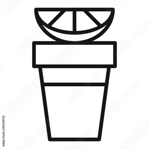 Vector flat plastic cup cold cocktail drink icon with lemon