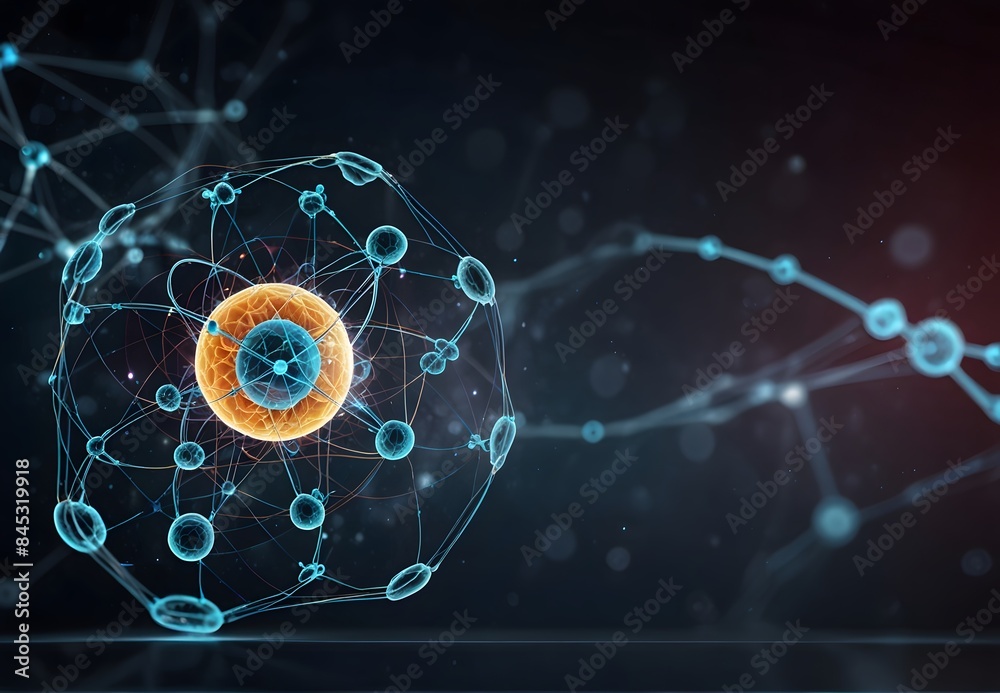 Abstract science background with glowing brain and DNA strands in space Abstract science background with glowing brain and DNA strands in space