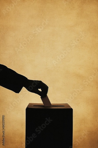 Silhouette of a hand putting a vote voting box background.