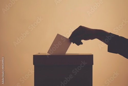 Silhouette of a hand putting a vote voting box background.