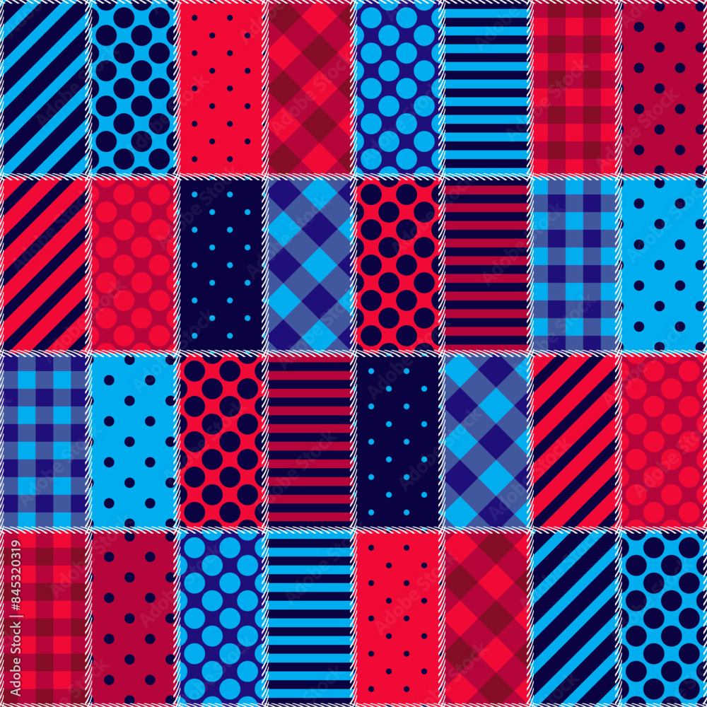 patchwork background with different patterns print for textile, paper, objects, seamless artistic decor handmade illustration vector 	