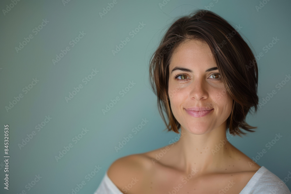A close up portrait of a woman with a subtle smile A close up portrait of a woman with a subtle smile