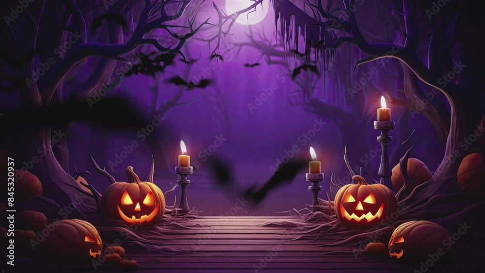halloween night decorative with bat and moon background Animation.	