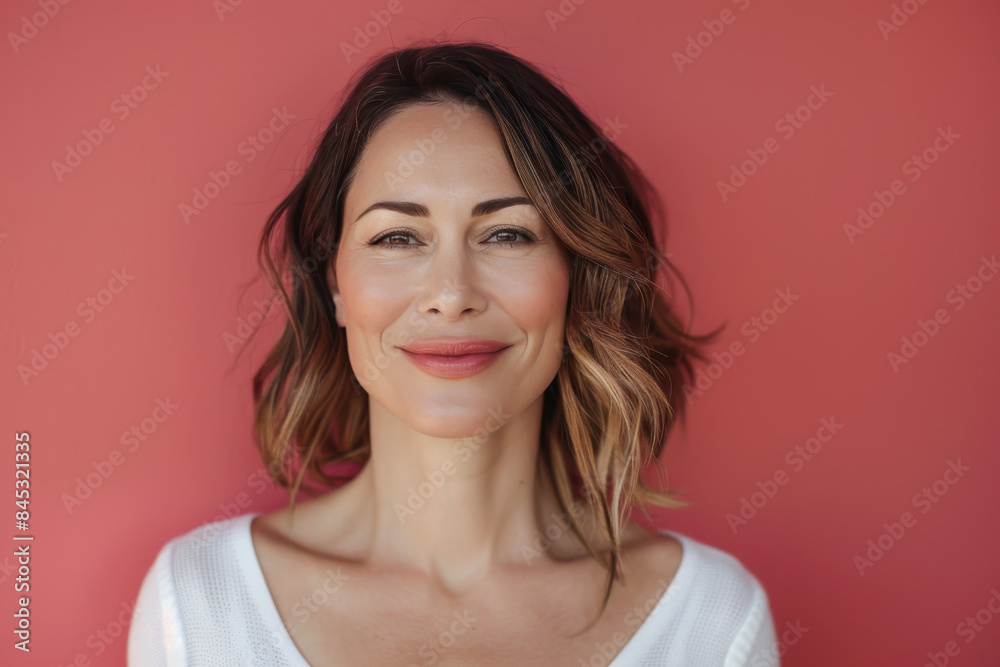 A close up portrait of a woman with a subtle smile A close up portrait of a woman with a subtle smile