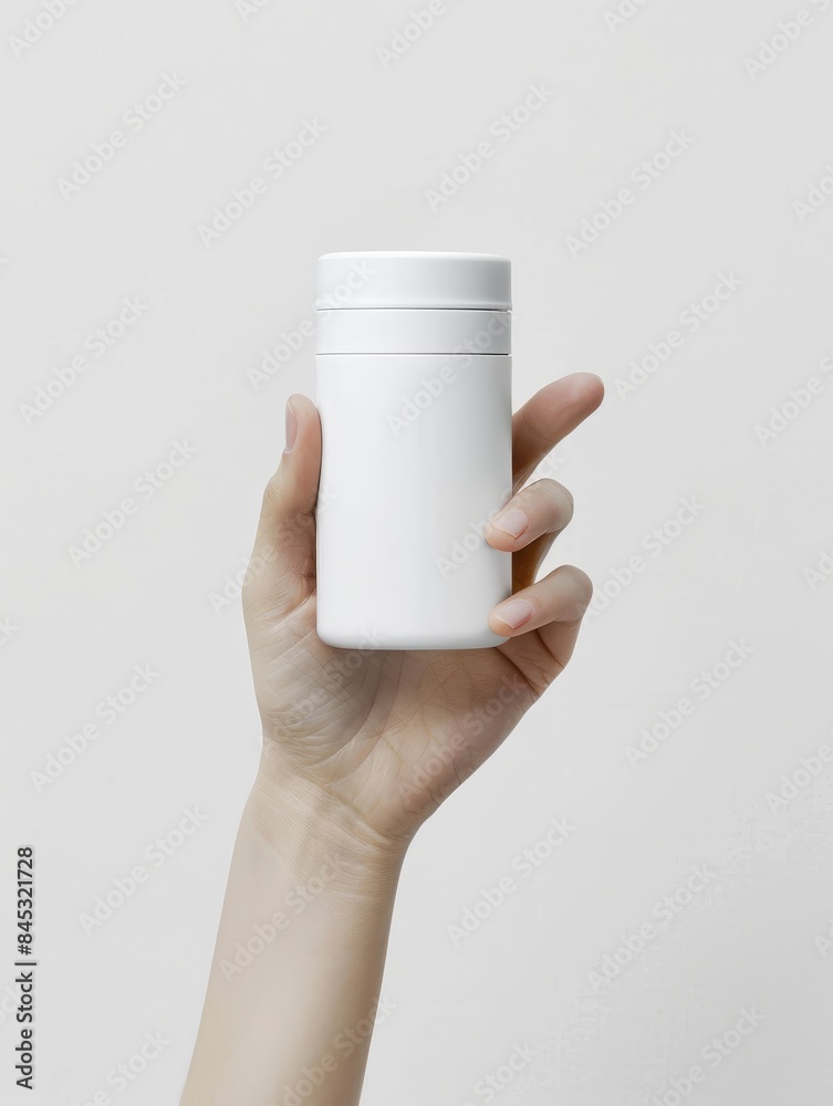 A woman's hand holds a single cosmetic product. A woman's hand holds a single cosmetic product.