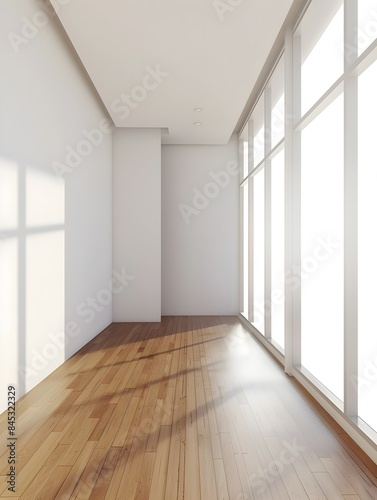3d render of modern empty room with wooden floor and large white plain wall. © PSCL RDL