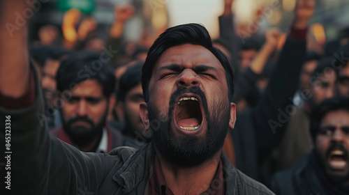 arafed man with a beard and a bearding shouting in front of a crowd © Bria