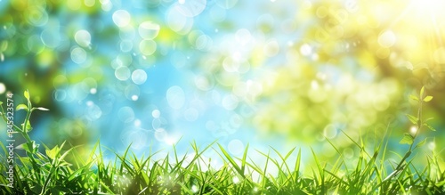 Abstract nature background of grass and blue sky in spring or summer season.