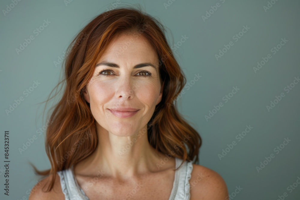 A close up portrait of a woman with a subtle smile A close up portrait of a woman with a subtle smile