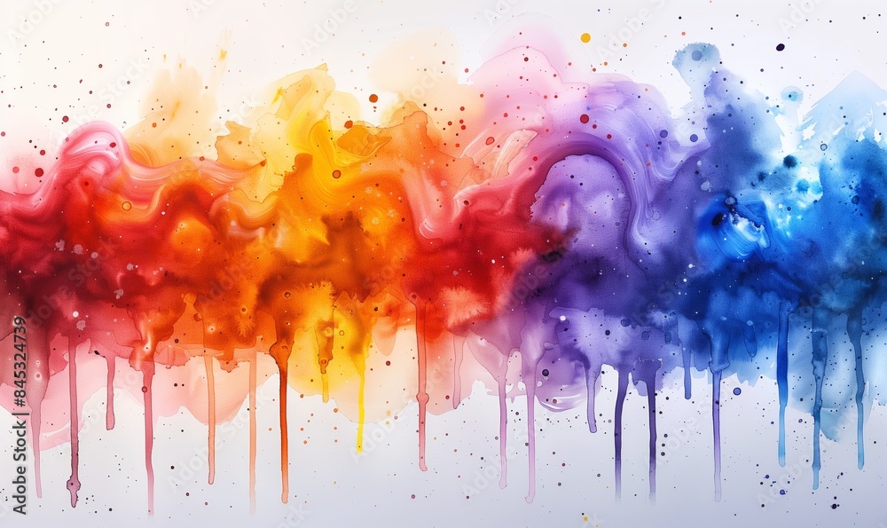 Fototapeta premium Watercolor splash of multicolor waves on white background. Artistic Color Explosion