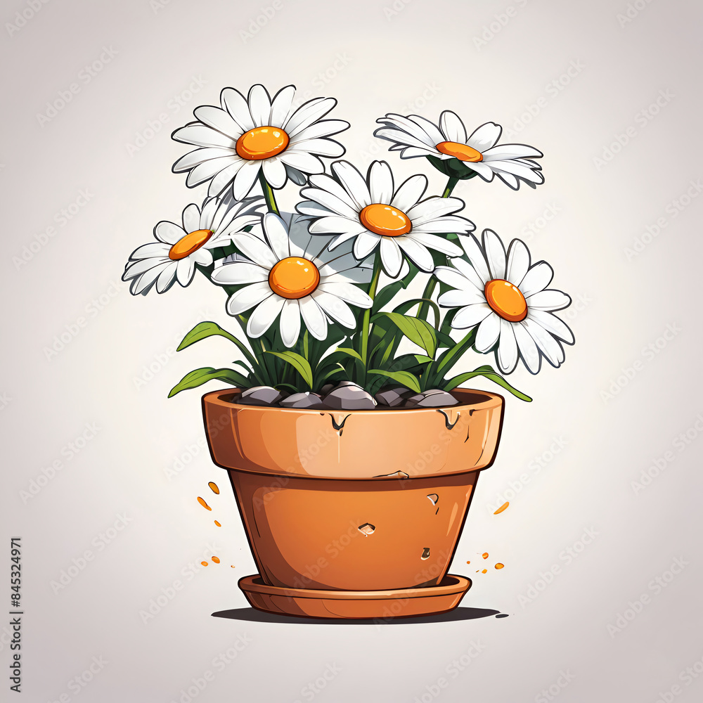 A drawing of a pot with a bunch of white flowers in it A drawing of a pot with a bunch of white flowers in it