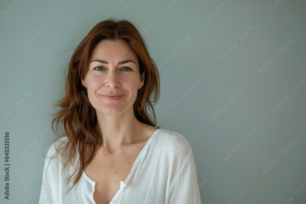 A close up portrait of a woman with a subtle smile A close up portrait of a woman with a subtle smile