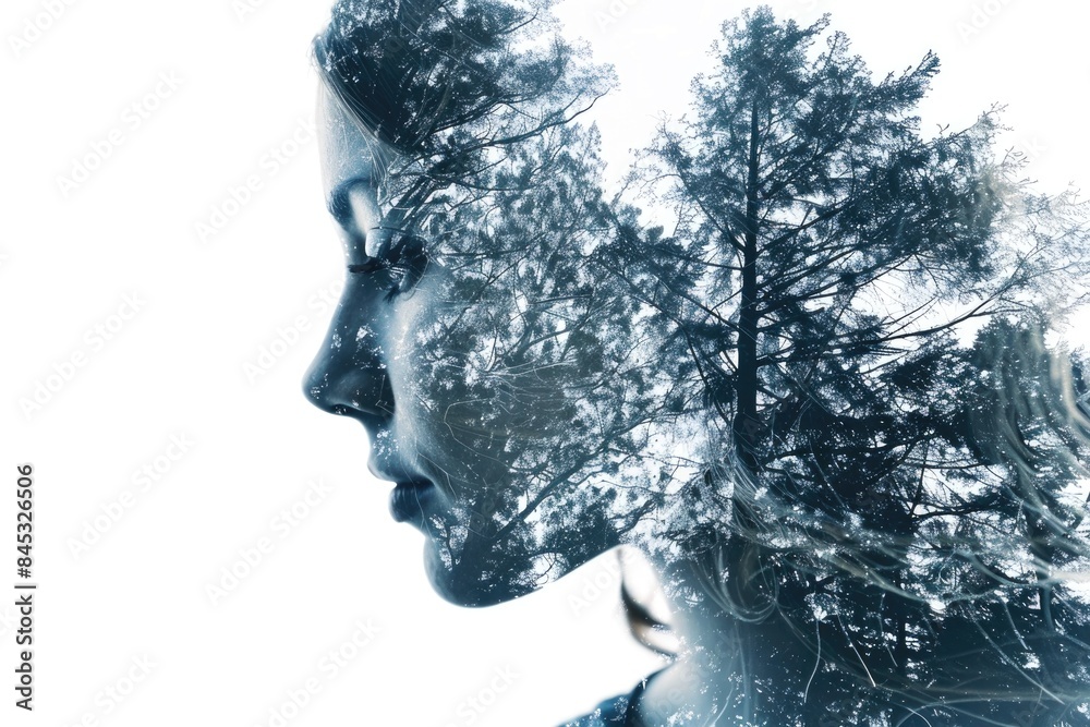 Forest Whispers: Double Exposure Portrait of Woman and Trees Forest Whispers: Double Exposure Portrait of Woman and Trees