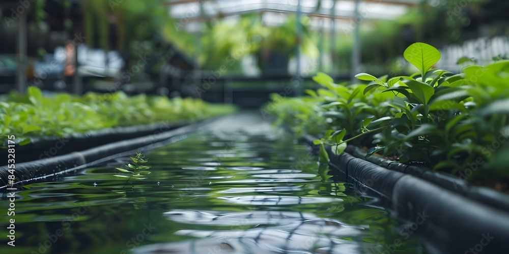 Aquaponics farm uses algorithms to optimize fishplant symbiosis for efficient food production. Concept Aquaponics, Farming Technology, Efficient Food Production, Fish-Plant Symbiosis Aquaponics farm uses algorithms to optimize fishplant symbiosis for efficient food production. Concept Aquaponics, Farming Technology, Efficient Food Production, Fish-Plant Symbiosis
