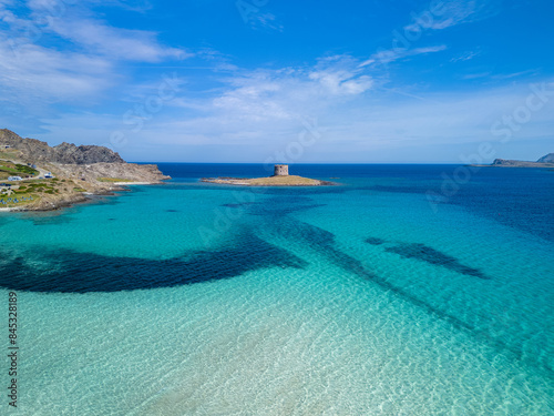 Aerial View of Spaggia La Pelosa, Stintino, Province of Sassari, Sardegna
