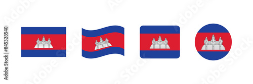 Vector Cambodia flag. Set of Cambodia Flags Collection. 
