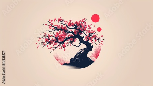 Sakura tree flower logo design vector template. A cherry blossom tree with flower bonsai logo