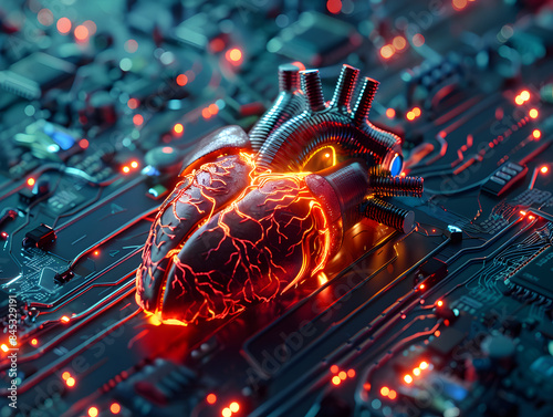The heart a supercomputer, glowing with AI-driven semiconductor chips