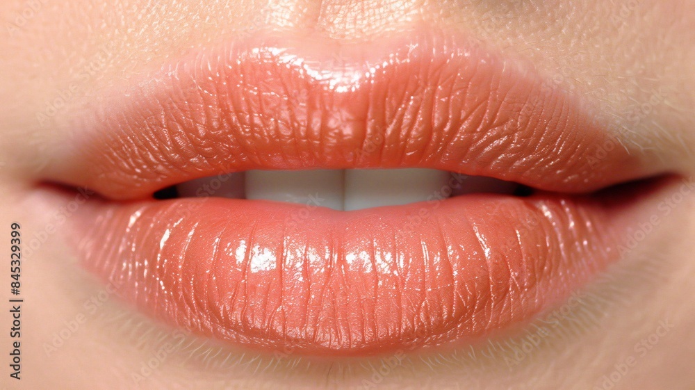 Obraz premium Beautiful Woman with Fresh Botox Injections to Her Lips, Displaying a Natural Smile, Radiant and Confident Appearance