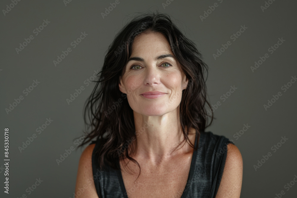 A close up portrait of a woman with a subtle smile A close up portrait of a woman with a subtle smile