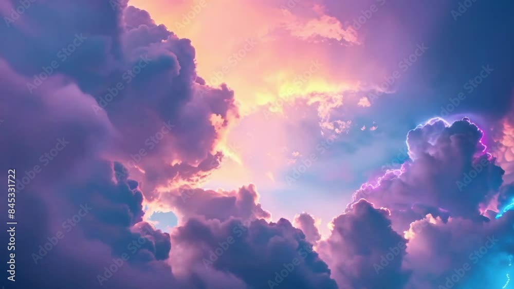 beautiful neon colors clouds in sunset sunrise sky fantastic animation background - 4k new stock video footage animation AI beautiful neon colors clouds in sunset sunrise sky fantastic animation background - 4k new stock video footage animation AI