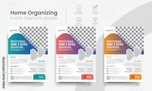 Functional organizing service flyer print template for home & office organizer business event promotion. Modern colourful corporate flyer minimal layout design. Vol - 2