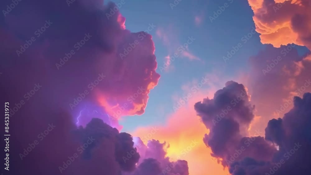 beautiful neon colors clouds in sunset sunrise sky fantastic animation background - 4k new stock video footage animation AI beautiful neon colors clouds in sunset sunrise sky fantastic animation background - 4k new stock video footage animation AI