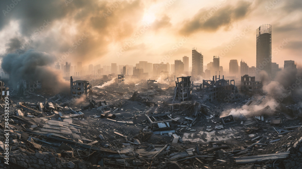 City destroyed by fire and smoke. Concept of disaster City destroyed by fire and smoke. Concept of disaster