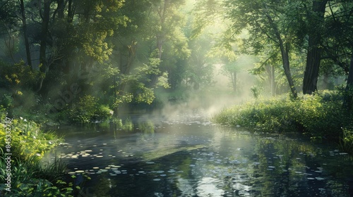 Morning on a Forest River in Summer