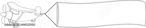 A cartoon aeroplane or airplane banner towing plane coloring book illustration