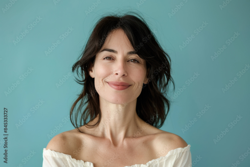 A close up portrait of a woman with a subtle smile A close up portrait of a woman with a subtle smile