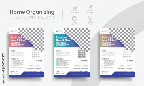 Functional organizing service flyer print template for home & office organizer business event promotion. Modern colourful corporate flyer minimal layout design. Vol - 6