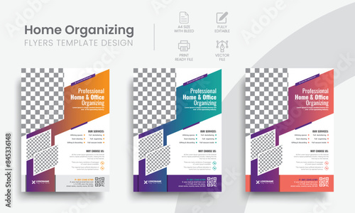 Functional organizing service flyer print template for home & office organizer business event promotion. Modern colourful corporate flyer minimal layout design. Vol - 12