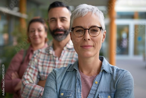 Portrait of a happy mature couple with their family standing in the background