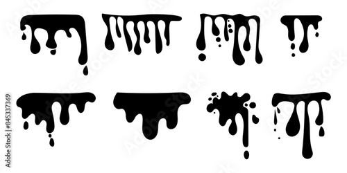 Scribble oval circle water paint dripping drop liquid graffiti abstract monochrome bubbles blobs sketch set collection