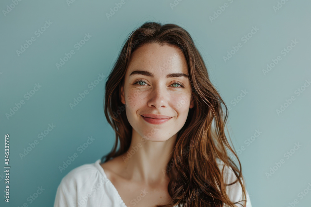 A close up portrait of a woman with a subtle smile A close up portrait of a woman with a subtle smile