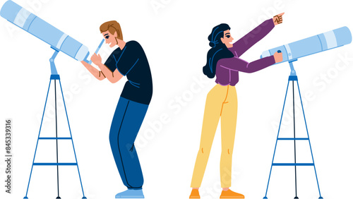 telescope stargazing vector. stargazing night, watching astronomy, star man telescope stargazing character. people flat cartoon illustration