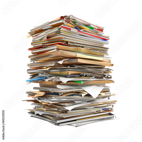 Files stacking up in a messy order isolated on a white background