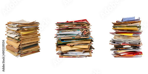 Files stacking up in a messy order isolated on a white background