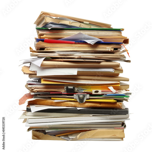 Files stacking up in a messy order isolated on a white background