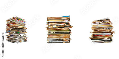 Files stacking up in a messy order isolated on a white background