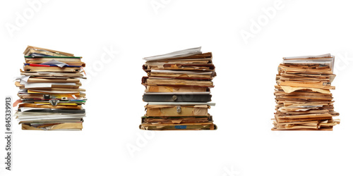 Files stacking up in a messy order isolated on a white background