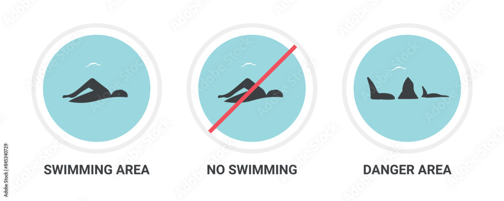 Swimming area sign - Information Sign - International water safety sign, Water Protection Signs, Swimming Allowed, Public Area and danger area Swimming area sign - Information Sign - International water safety sign, Water Protection Signs, Swimming Allowed, Public Area and danger area